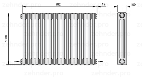 Схема (чертеж) Радиатор Zehnder Charleston 3100/17 №2670 Белый глянцевый RAL 9016